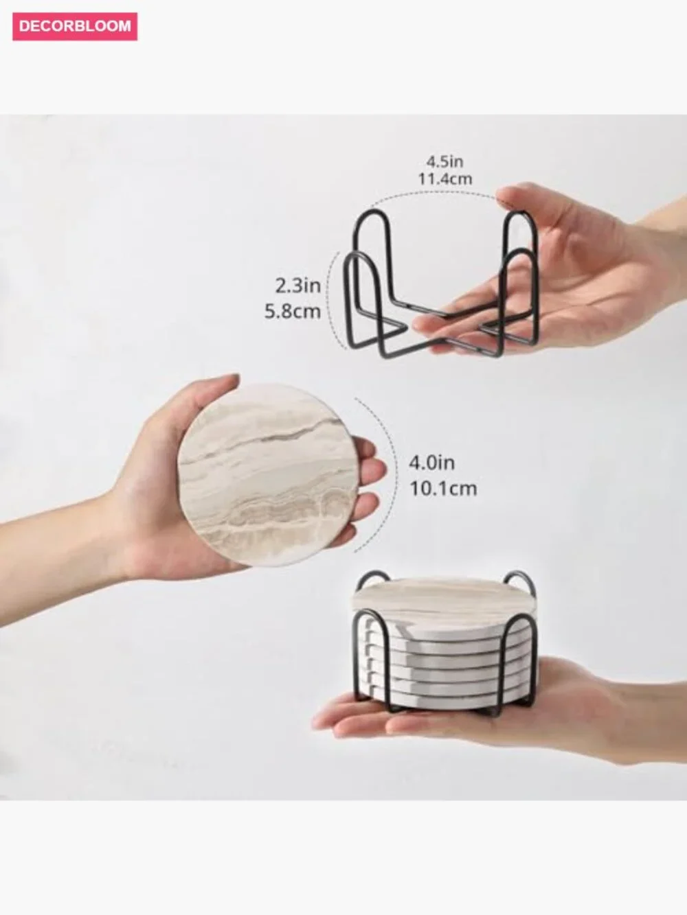 Set of 6 Absorbent Stone Coasters with Holder - Home Decor